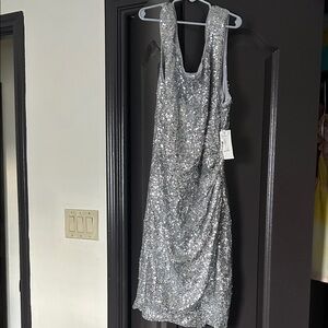 Bisou Bisou Glittering Silver Backless Dress